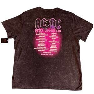 AC/DC Stiff Upper Lip Tour T-Shirt Acid Wash Brown Graphic Short Sleeve - XL